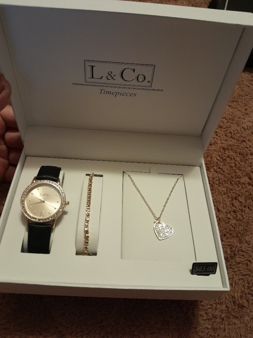 Women’s Gold Heart Necklace & Watch Set - Gold and Black